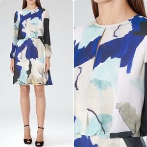 Reiss Naeve Watercolor Midi Long Sleeve Dress
